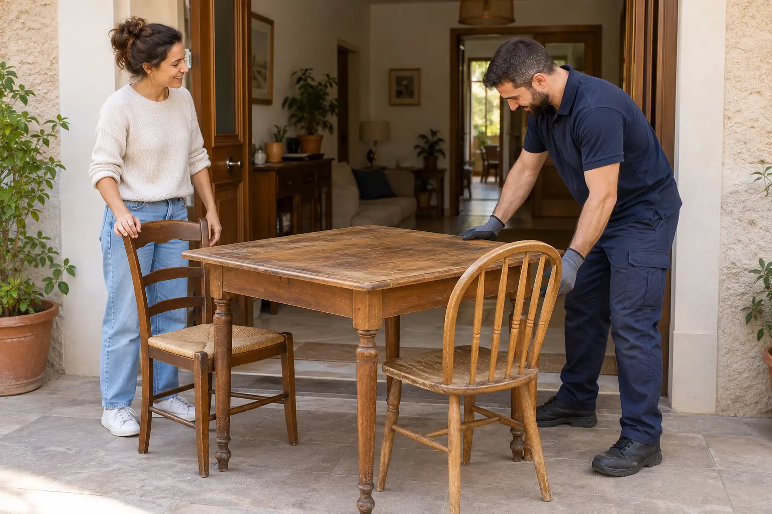 Recogida de una mesa usada y sillas en casa de un vendedor; imagen ilustrativa.
